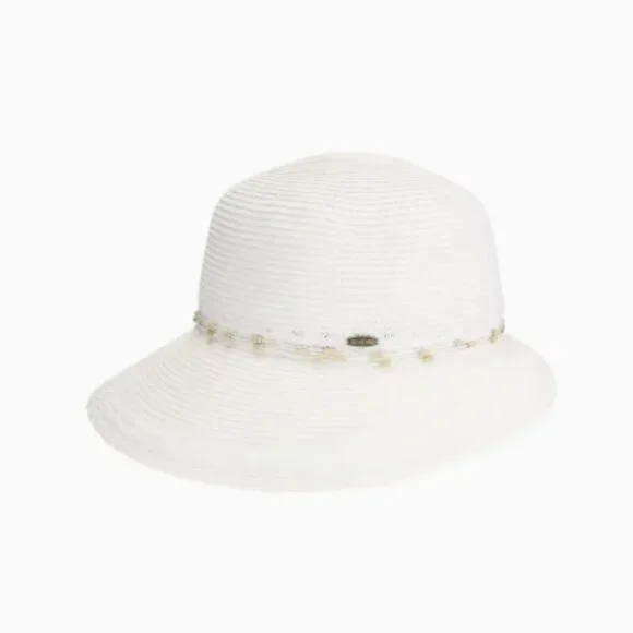 Wooden Bead Trim Cloche C.C Sun Hat or straw bucket hat - Picture 5 of 8